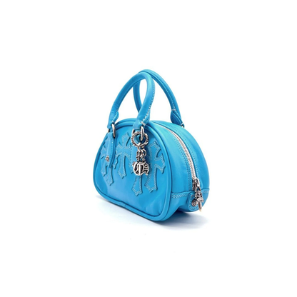 Chrome Hearts Blue Leather Cross Patch Mini Gym Bag
